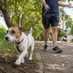 Sunny Park Walk with a Friendly Terrier