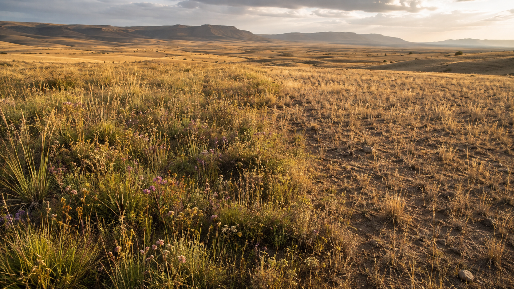 Wildflower Grassland Beneath Distant Ridges