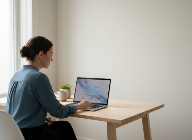 Person thoughtfully using a laptop, illustrating questions about moral trust in artificial intelligence