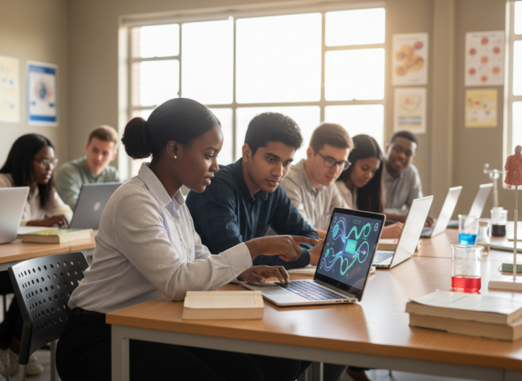 South African science student teachers using laptops during an AI-supported learning session