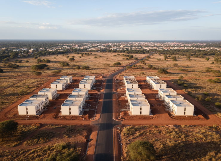 Low-rise urban development spreading toward open semi-arid land in an African capital city.