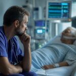 ICU professionals would withdraw life-sustaining treatment for themselves more often than they believed was done for patients An ICU clinician sits thoughtfully beside an older patient receiving life-sustaining treatment in intensive care.