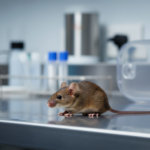 Chronic stress promoted liver cancer progression in male mice through a brain to liver nerve circuit A single brown laboratory mouse stands on a clean bench in a modern biomedical laboratory.