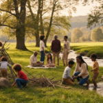 Positive childhood experiences were linked to adult well-being across three countries Children playing outdoors with supportive caregivers nearby, illustrating positive childhood experiences and social connection.