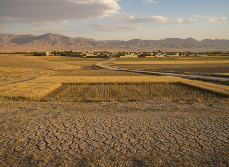Semi-arid rural landscape illustrating groundwater stress and land subsidence in Iran