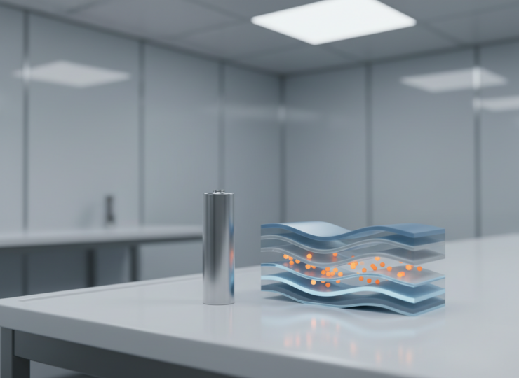 Unbranded battery beside a simplified layered sodium-ion cathode structure