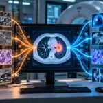 Simple AI fusion rivalled more complex models across 12 medical imaging tasks Medical imaging workstation illustrating complementary AI analysis of multiple scan types