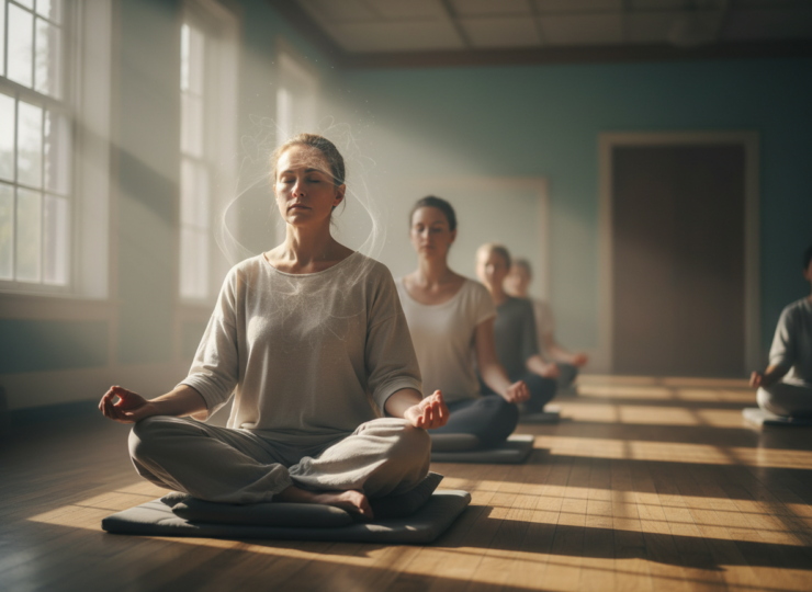 A person meditating quietly during an intensive residential mindfulness retreat