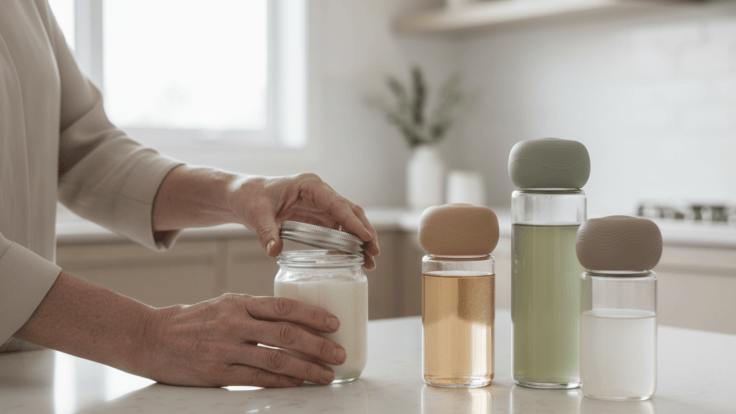 Older adult opening an easy-grip food jar in a modern kitchen