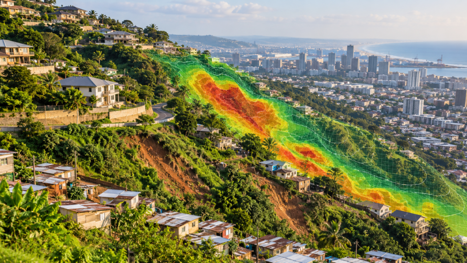 Hillside urban landscape representing machine-learning landslide susceptibility mapping in eThekwini