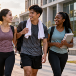 Exercise linked to stronger academic performance through resilience in 950-student study University students walking together after exercise on campus