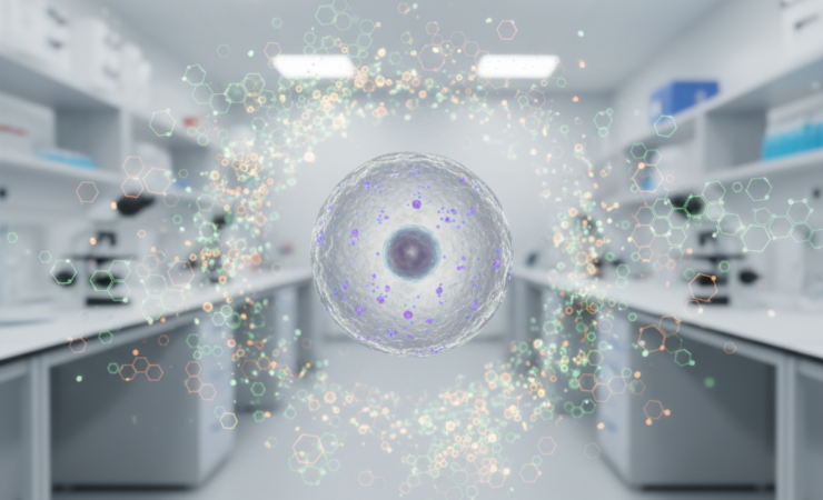 Editorial biomedical illustration of an egg cell, DNA methylation and intergenerational metabolic inheritance