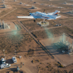 Methane surveys may need to measure more than 80% of sites in some oil and gas basins Aerial editorial view of an oil and gas field with methane monitoring equipment surveying dispersed facilities