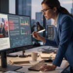 Researcher comparing text and imagery while analysing multimodal misinformation