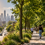 Tree-lined city street illustrating urban greening and neighbourhood heat exposure.