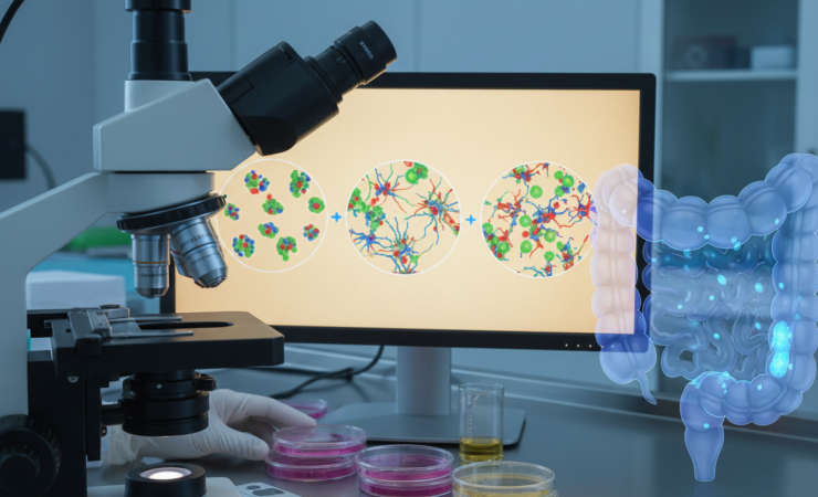 Editorial biomedical image representing synchronized umbilical cord mesenchymal stromal cells and recovery from colitis.