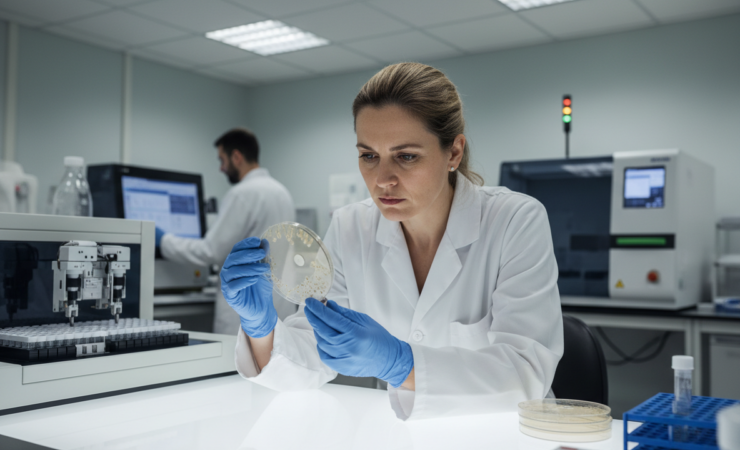 Hospital microbiology laboratory testing bacterial cultures for antibiotic resistance