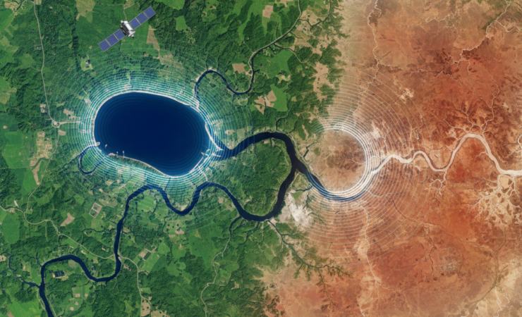 Satellite monitoring a major river basin with reservoirs and drought-stressed land